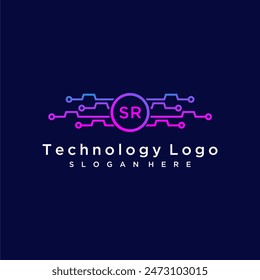 SR initial monogram for technology logo with circle style design