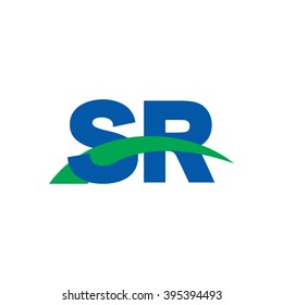 SR initial overlapping swoosh letter logo blue green