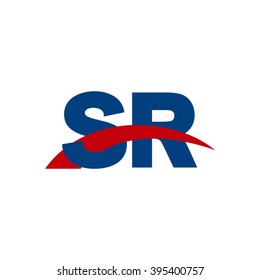 SR initial overlapping swoosh letter logo blue red