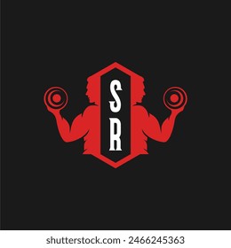 SR initials fitness sport gym logo design vector