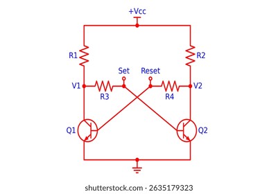 TRAVA SR COM TRANSISTORES DIAGRAMA DE CIRCUITO ILUSTRAÇÃO ELETRÔNICA PARA VÁRIOS PROJETOS EDUCACIONAIS 
