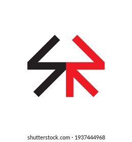SR letter with up arrow logo design vector