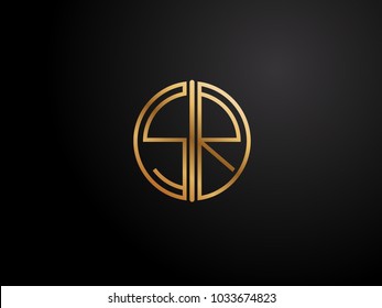 SR Letter circle shape gold color logo Design