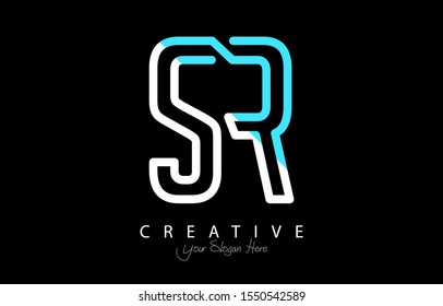SR Letter Design Logo Concept with Blue and White Colors isolated on black background. Letter SR Logotype Vector Illustration