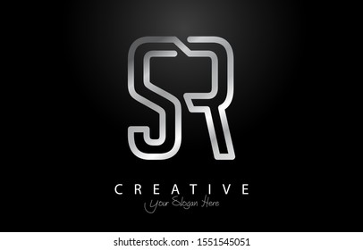 SR Letter Design Logo Concept with silver Colors. Letter SR Logotype Shiny Vector Illustration
