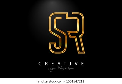 SR Letter Design Logo Concept with gold Colors. Letter SR Logotype Shiny Vector Illustration