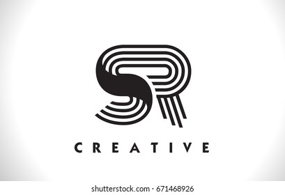 SR Letter Logo With Black Lines Design. Line Letter Symbol Vector Illustration