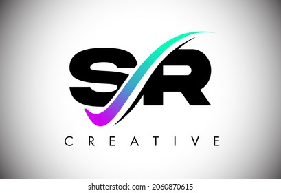 SR Letter-Logo mit kreativer Swoosh-Linie. SR Icon Vector mit feinem Font und lebhaften Farben Illustration.