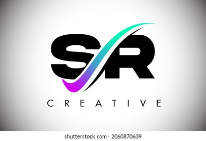 SR Letter Logo with Creative Swoosh Curved Line. SR Icon Vector with Bold Font and Vibrant Colors Illustration.