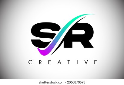 SR Letter Logo with Creative Swoosh Curved Line. SR Icon Vector with Bold Font and Vibrant Colors Illustration.