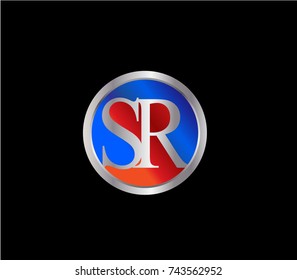 SR Letter logo Design in a circle. Blue Red and silver colored
