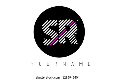 SR Letter Logo Design with White Lines and Black Circle Vector Illustration
