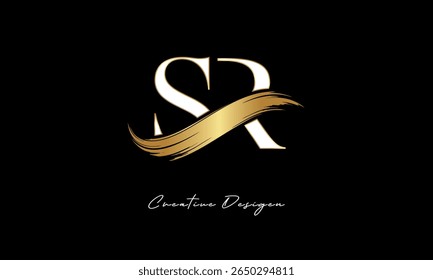 SR Letter Monogram Logo – Elegant Gold Brush Stroke Letter mark for Luxury Branding, Fashion, Boutique  Premium Identity Design
