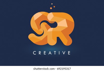 SR Letter With Origami Triangles Logo. Creative Yellow Orange Origami Design Letters.