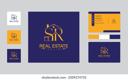 Logotipo SR e design de cartão de visita, Logotipo imobiliário e modelo de cartão de visita