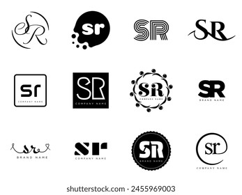 SR logo company template. Letter s and r logotype. Set different classic serif lettering and modern bold text with design elements. Initial font typography. Collection trendy business identity.