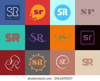 SR logo company template. Letter s and r logotype. Set different classic serif lettering and modern bold text with design elements. Initial font typography. Collection trendy business identity.