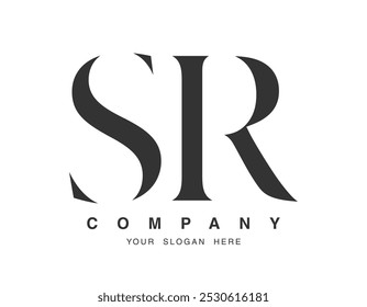 Design do logotipo SR. Estilo de fonte das letras iniciais s e r serif. Tipografia clássica do nome da empresa. Logotipo ou identidade da moda. Ilustração vetorial.