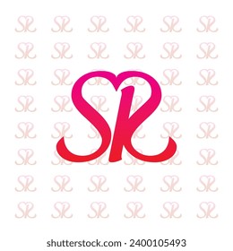 SR logo with heart shape, love logo design vector