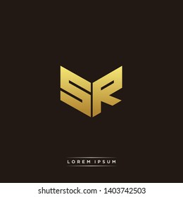 SR Logo Letter Initial Logo Designs Templete with Gold and Black Background