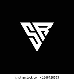 SR Logo-Buchstaben Monogramm mit dreieckiger Design-Vorlage einzeln auf schwarzem Hintergrund