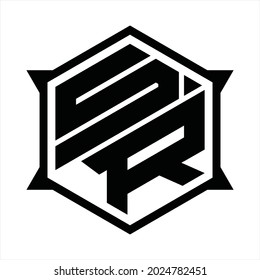 SR Logo monogram with hexagon and sharp shape design template