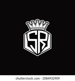 SR Logo monogram with luxury emblem shape and crown design template on black background