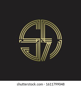 SR Logo monogram triple ribbon style line design template isolated with gold color