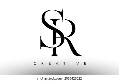 SR Minimalist Serif Modern Letter Logo in Black and White. SR Creative Serif Logo Design Icon Branding Vector