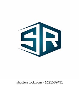 SR monogram logo with hexagon shape and negative space style ribbon design template