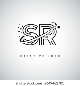 SR Orbit Monogram Logo – Futuristic Minimal Letter mark with Circular Line Art, Tech-Inspired Dots and Space Motion Concept for Modern Branding Identity