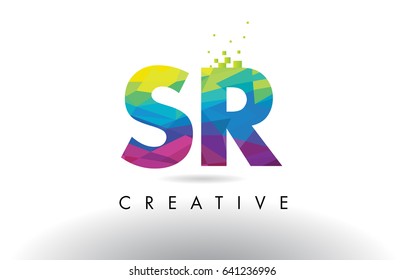 SR S R Colorful Letter Design with Creative Origami Triangles Rainbow Vector.