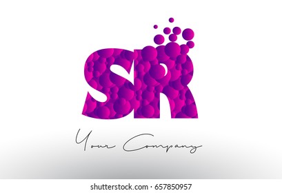 SR S R Dots Letter Logo with Purple Pink Magenta Bubbles Texture Vector.