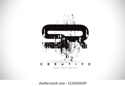 SR S R Grunge Brush Letter Logo Design in Black Colors. Creative Brush Letters Vector Illustration.