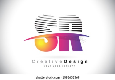 SR S R Letter Logo Diseño con líneas creativas y Swosh en púrpura Ilustración vectorial de color pincel.