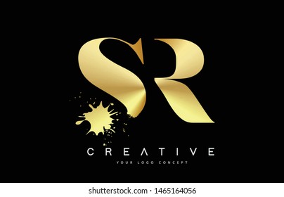SR S R Letter Logo with Gold Melted Metal Splash Vector Design Illustration.
