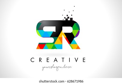 SR S R Letter Logo with Colorful Vivid Triangles Texture Design Vector Illustration.
