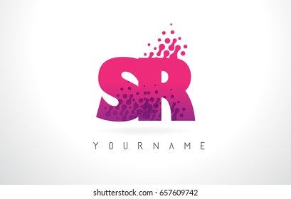 SR S R Letter Logo with Pink Letters and Purple Color Particles Dots Design.