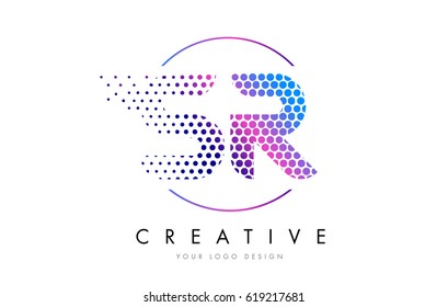 SR S R Pink Magenta Dotted Bubble Letter Logo Design. Dots Lettering Vector Illustration