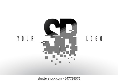 SR S R Pixel Letter Logo with Digital Shattered Black Squares. Creative Letters Vector Illustration.