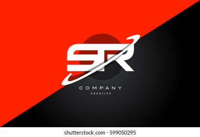 sr s r  red black white technology swoosh alphabet company letter logo design vector icon template 