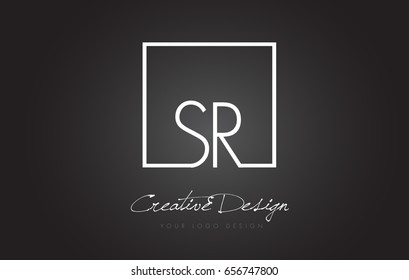 SR Square Framed Letter Logo Design Vector with Black and White Colors.