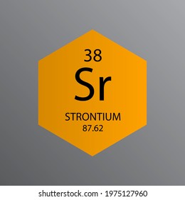 Sr Strontium Alkaline earth metal Chemical Element Periodic Table. Hexagon vector illustration, simple clean style Icon with molar mass and atomic number for Lab, science or chemistry education.