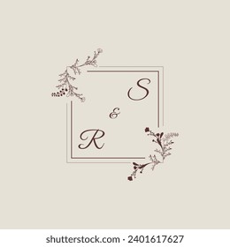 SR wedding line square monogram with high quality professional design that will print well