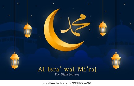 sra and mi'raj design template, night journey of prophet Muhammad. Vector illustration for greeting card, banner, poster