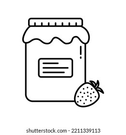 Srawberry jam jar icon for healthy food in black outline style