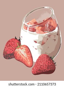 Srawberry yakult pictures,healthy drink, presh, art.illustration, vector