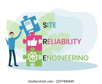 SRE - Site Reliability Engineering acronym. business concept background. vector illustration concept with keywords and icons. lettering illustration with icons for web banner, flyer, landing page