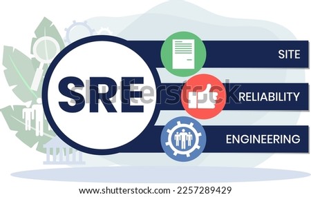 SRE - Site Reliability Engineering acronym. business concept background. vector illustration concept with keywords and icons. lettering illustration with icons for web banner, flyer, landing pag