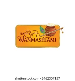 Sree Krishna Janmashtami logo with festive elements - Happy Janmashtami. Celebration of birth of the Lord Krishna.